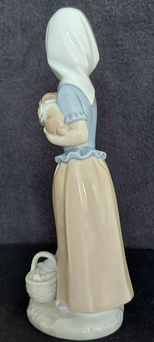 Nao By Lladro Figure Of Girl With Puppy In Arms And Basket At Feet - Picture 3 of 7
