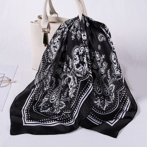 Floral Pattern Bandana Scarf Silk Satin Square Neck Women Thin Soft Head Wrap ♢ - Bild 16 von 20