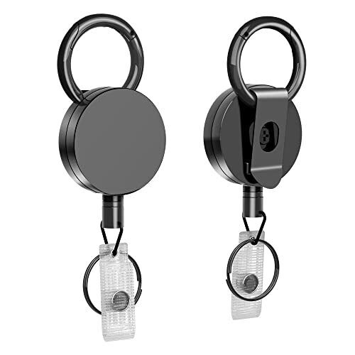 2 Pack Retractable Badge Reel Keychain with Belt Clip Key Ring for Name Tag
