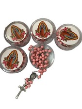 Set of 12 x PINK Lady Guadalupe Scented Rosary First Communion Baptism Beaded