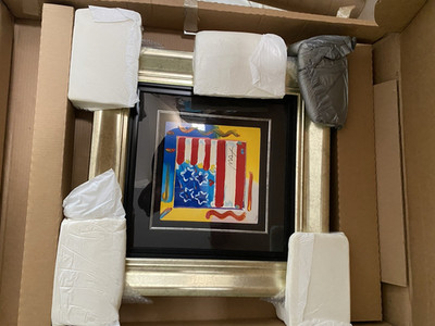 Peter Max American Flag With Heart - Signed, Matted & Framed