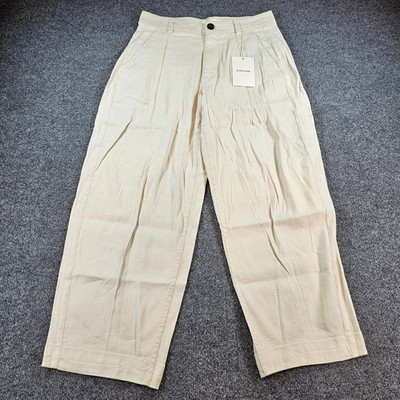 Everlane The Everywhere Pant Birch Stretch Linen Wide Leg Pleated Trousers 4
