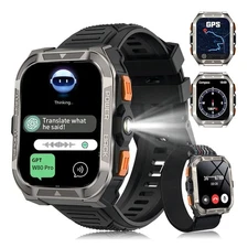 ChatGpt Smartwatch Rugged GPS Smart Watch For Men AI Translation ，LED Flashlight