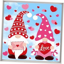 2 Sheets Extra Large Valentines Day Window Clings Double-Sided Gnome Window