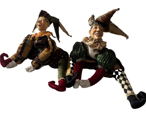 2 Katherine's Collection Wayne Kleski Jester Shelf Sitter Dolls Bean Bag 6.5"