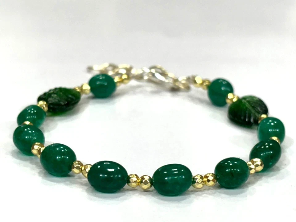 Beryl Oval Beads with Chrom Leaf Pear Beads Nugget 5x7 mm Bracelet Gemstone - Image 3 of 4