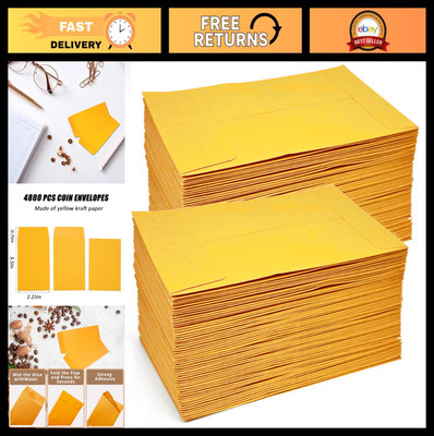 4800 Pcs Small Yellow Kraft Coin Envelopes 2.25'' x 3.5'' Gummed Flap for Keys, St