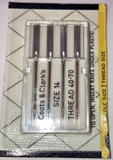 1 Pk of 4 Coats & Clark’s Sewing Machine Needles Size 14 Thread 40-70