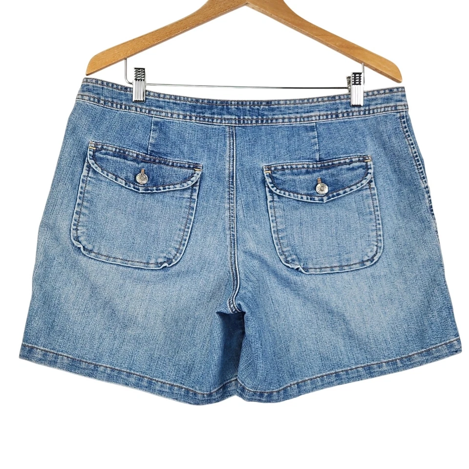 Pantalones Cortos Denim Vintage Azul Marino Antiguo Para Mujer Talla 14 Azul Cordón Justo Debajo de la Cintura Usados en Excelente Condición Foto 2 de 4