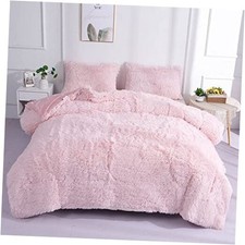 Faux Fur Kids Girls Light Pink Comforter Sets - 3PC Bed Set Queen A-light Pink