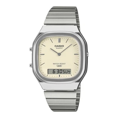 Uhr CASIO AQ-240E-7A2EF Edelstahl Weisse Chrono Alarm Vintage - Bild 1 von 4