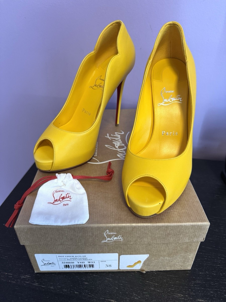 Christian Louboutin Hot Chick Alta 120 Yellow Peep Pumps Heels