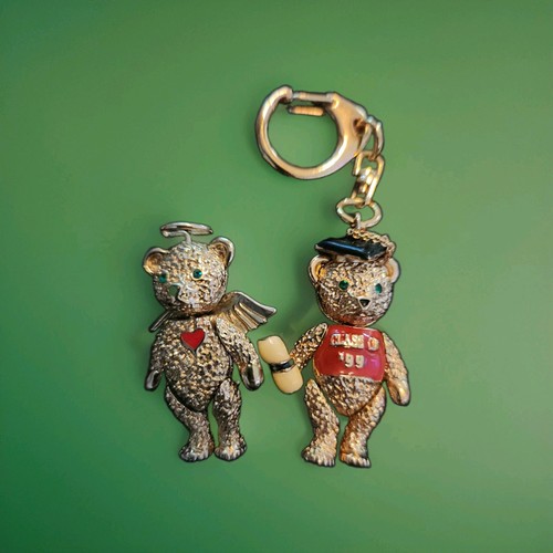 2 Batya Vintage articulated bear pin pendant. "99 graduation bear keychain