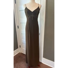 VTG Morgan & Co. Timeless Brown Maxi Prom Gown Dress Y2K Glam Beading 7/8