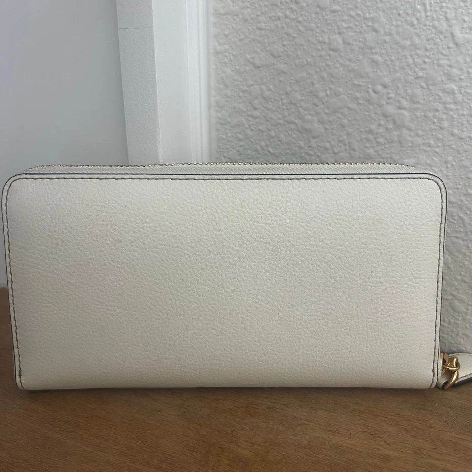 Lauren Ralph Lauren Cartera de Cuero Doble Pliegue Acento Blanco y Dorado Cierre de Cremallera Completa Foto 4 de 4