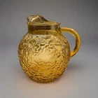 Unmarked Amber Textured Glass Pitcher 64 oz Round w/ Handle Spout & Lid