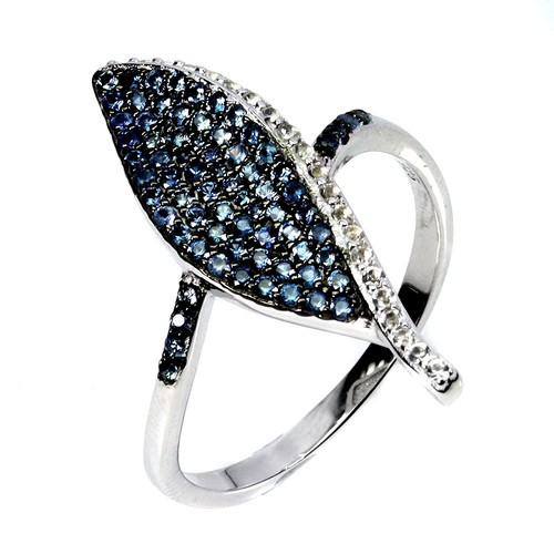 925 Sterling Silver Ring Sapphire Round Diamond Cut Topaz Gemstone Jewelry Sz 7 - Picture 2 of 14