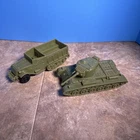 Vintage Marx Playset Olive Green Plastic Half Track And Tank  Battleground