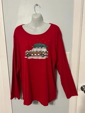 NWT Karen Scott Red Amore Top/Tee with Sparkly Christmas Design     Plus Size 1X