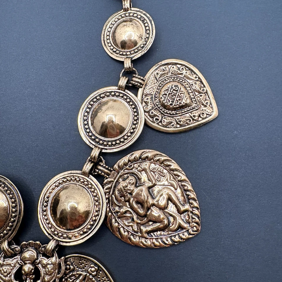 Amy Kahn Russell AKR Egyptian Queen Ethnic Bronze Charm Statement Necklace 19" - Image 4 of 4