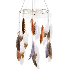 Boho Feather Baby Mobile for Crib, Bohemian Nursery Gender Neutral Brown