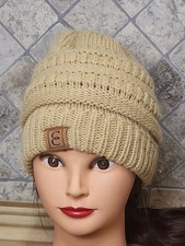 Unisex Knitted Thick Beanie Hat Cap Casual Warm Hat Beige