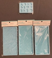 4 LOT CELEBRATE IT FONDANT MOLD BLUE SILICONE BAKEWARE BASKET WEAVE ANIMAL PRINT