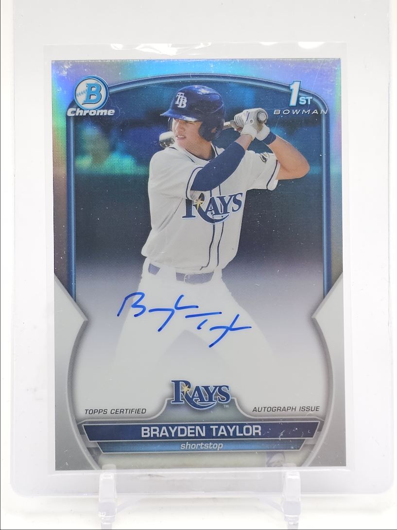 BRAYDEN TAYLOR 2023 BOWMAN CHROME DRAFT 1ST REFRACTOR RAYS AUTO /499 Q1725