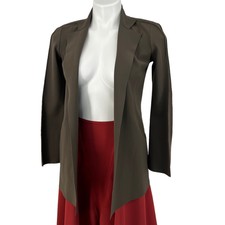 M2057 Maria Pinto Blazer Scuba Open Front Long Fitted Stretch Gray Jacket Xs