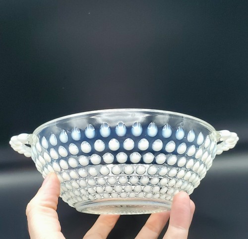 Fenton? Opalescent Milk Glass Hobnail Dish bowl candy Moonstone vintage bowl