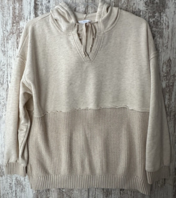 TIME & TRU Women's Size XL Oatmeal Hooded Pullover Fleece Sweatshirt Sweater
