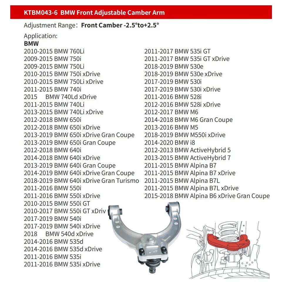 LYKT 2pcs Front Camber Adjustable Alignment Control Upper Arm for BMW 528～760、i8 - Image 2 of 4