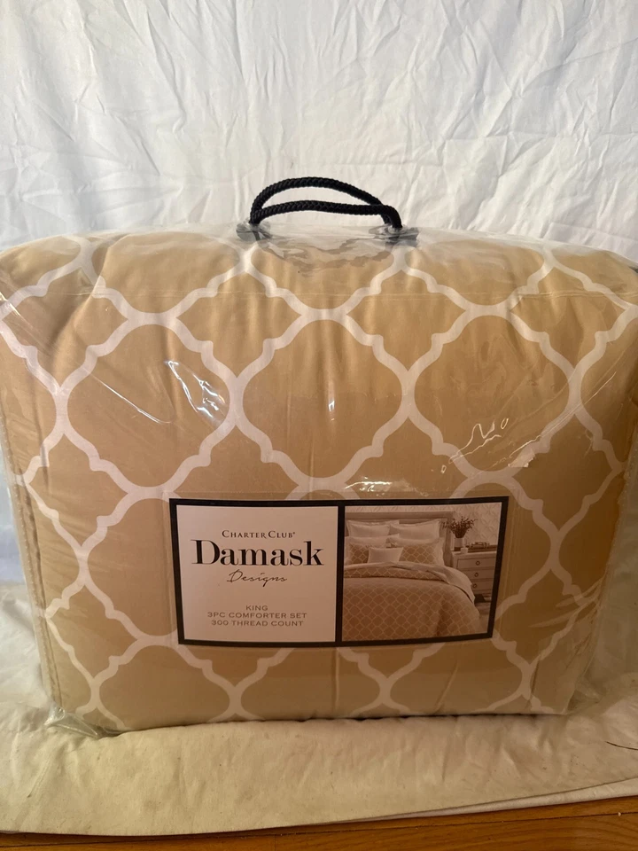 Juego de edredón 3 piezas King Charter Club beige 300 hilos paloma geométrica $200 Foto 3 de 4