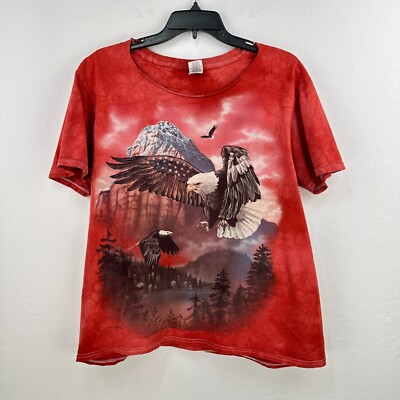 Gildan Tshirt Womens L Red White Eagles Graphic USA Free Mountains Majestic