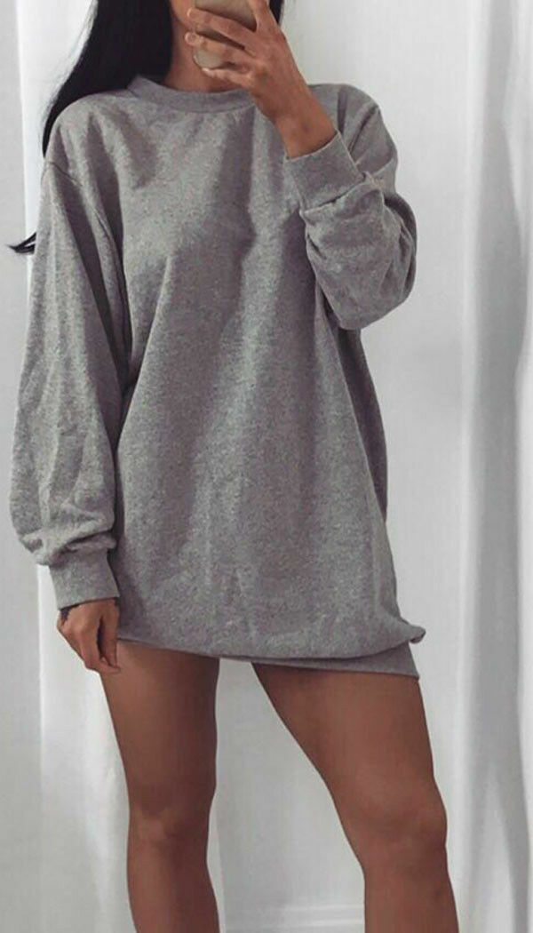 Yihaojia Women's Oversized Patchwork Sweatshirt Dress - Long Sleeve Crewneck Mini Dress, Casual Tunic Top