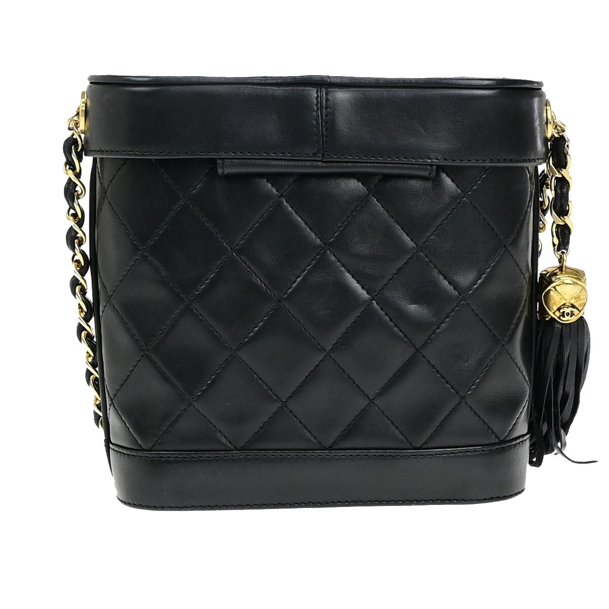 CHANEL CC Matelasse Tassel Shoulder Vanity Bag Leather Black