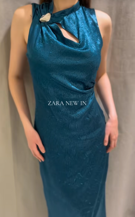 ZARA【NEW】MIDI DRESS WITH GOLD APPLIQUE LINEN MIDI DRESS WITH GOLD APPLIQUÉ - Terracotta | ZARA