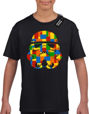 GILDAN TROOPER HELMET BRICKS KIDS CHILDRENS STAR T-SHIRT TOP STORM WARS BOYS FAN