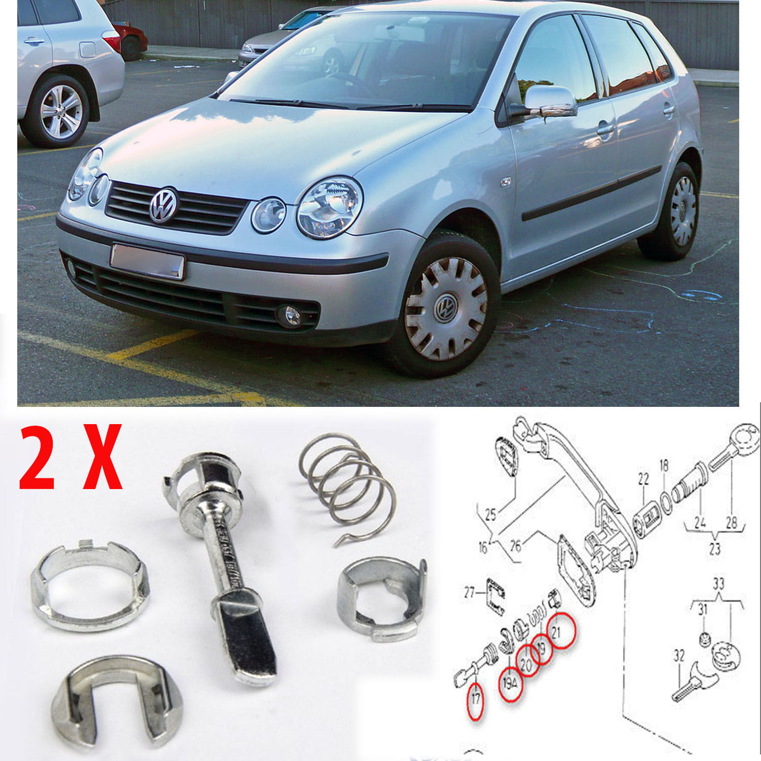 2x Vw Polo 9n Series Door Lock Barrel Repair Kits For Front Right Left 6k483722 For Sale Online Ebay