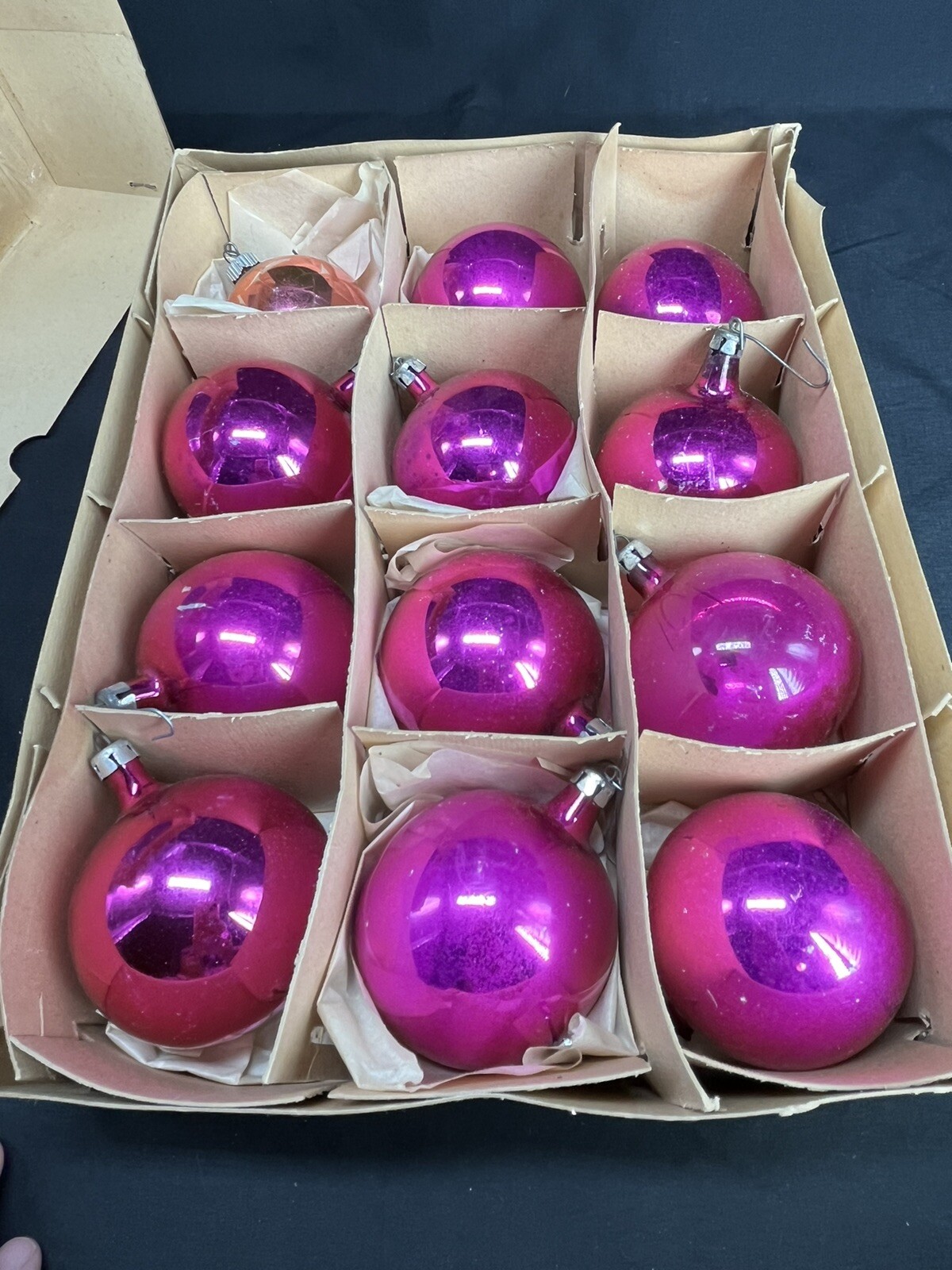 12 Vintage Poland Glass Christmas Ornaments PINK Fantasia Brand Round 2