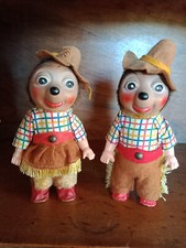 2x MECKI FIPPS - Hérisson CELLULOÏD - COW BOY+GIRL Jouet TANZPÜPPCHEN ca.1960