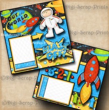 OUT OF THIS WORLD  2 premade scrapbook pages paper piecing layout BY DIGISCRAP