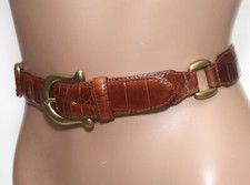 FOSSIL Croc Pattern Segmented Brown Leather Belt - Brass HW SIZE XS/S - 35