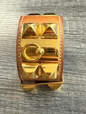 Hermes Collier de Chien bracelet Light Brown S/  Gold hardware