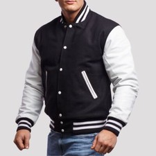 Pure Wool Body  Real Cowhide Leather Sleeves Varsity Letterman Jacket