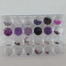 Purple Beads Round Faceted w/24 Compartment Storage Tray Seed Various Size Shape