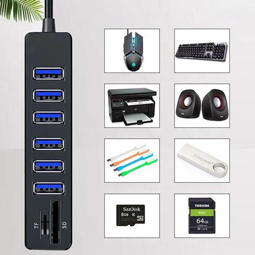 USB 2.0 Hub Multiport Portable 3 USB 2.0 Ports, SD/Micro TF Card Reader - Afbeelding 4 van 9