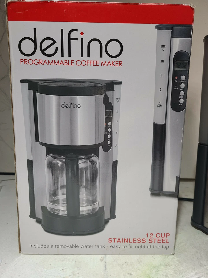 DELFINO COFFEEMAKER Programmable 12 Cup Stainless Steel w Water Tank - Image 3 of 4