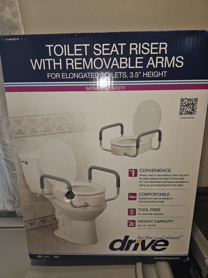 NEW/Drive Medical 12402 Raised Toilet Seat with Removable Arms For