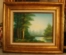 VTG 1970'S FRAMED SIG ORIGINAL OIL RIVER AND FOREST COUNTRY SCENE ARTIST: ROSINA